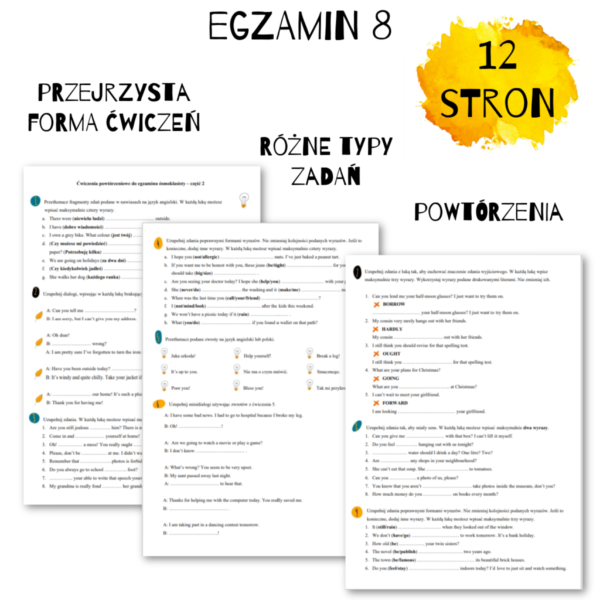 Pakiet ćwiczeń do egzaminu ósmoklasisty część 1-4  (pdf)