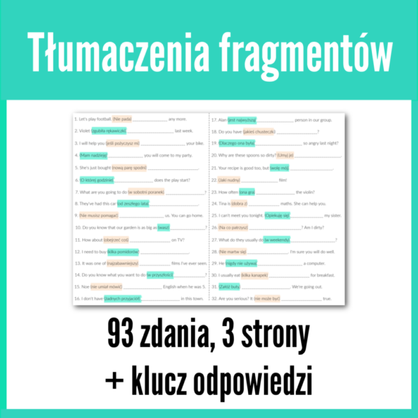 Tłumaczenia fragmentów - karty pracy (pdf)